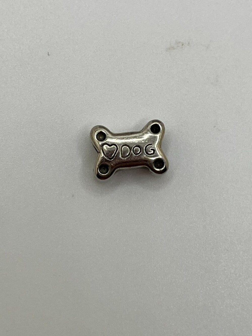Silver plated Dog Bone Bead Charm heart mom